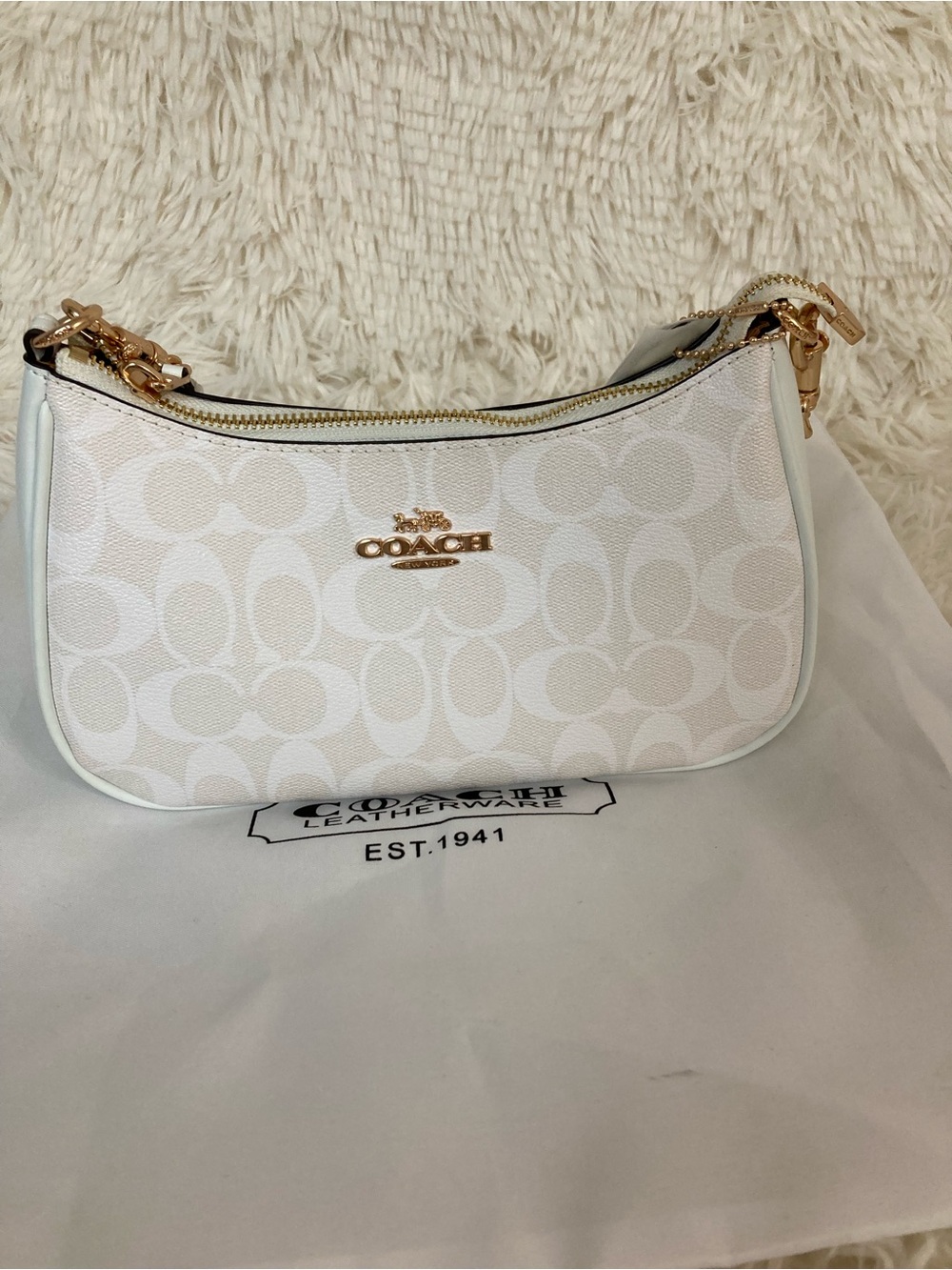 Coach Cream/White Mini Shoulder Bag with Gold Hardware